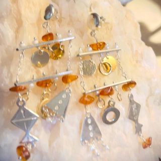 Silver and gold plated units & Amber Beads Earring