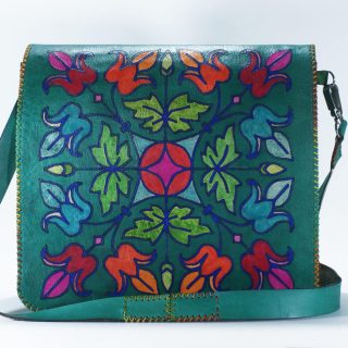 Genuine Leather Messenger Bag, Double-Gusset Briefcase, Hand Painted Leather Bag, Cross-Body Leather Bag, Briefcase Leather Bag, Boho Style