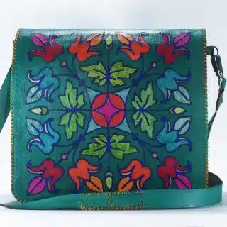 Genuine Leather Messenger Bag, Double-Gusset Briefcase, Hand Painted Leather Bag, Cross-Body Leather Bag, Briefcase Leather Bag, Boho Style