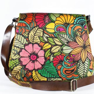 Genuine Leather Messenger Bag, Hand Painted Leather Bag, Cross-Body Leather Bag, Boho Style Leather Bag