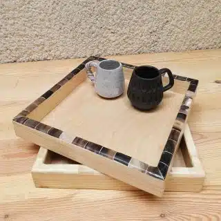 صينية خشب مربعة عظم /قرن جاموس.