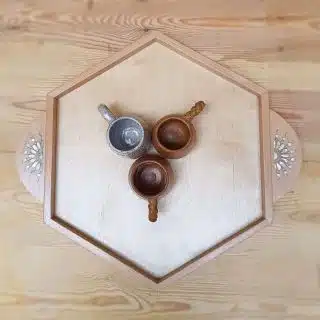 صينية سداسية خشب تطعيم صدف.