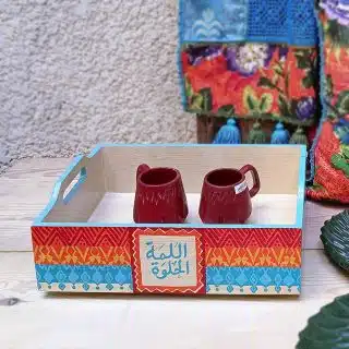 : صينية مج خشب رسم يدوي