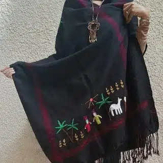 شال اسود القسيس قطن تطريز ريفي