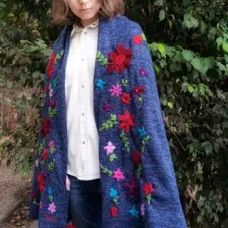 Bohemian Winter Navy Wool Shawl