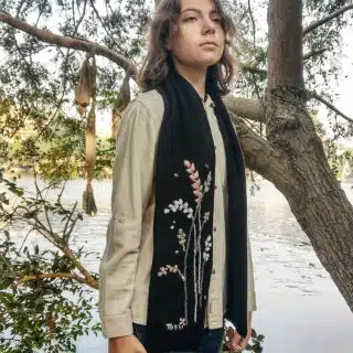 Black Wool Leaves Scarf