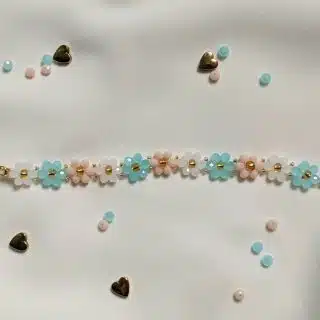 baby blue & pink daisies bracelet