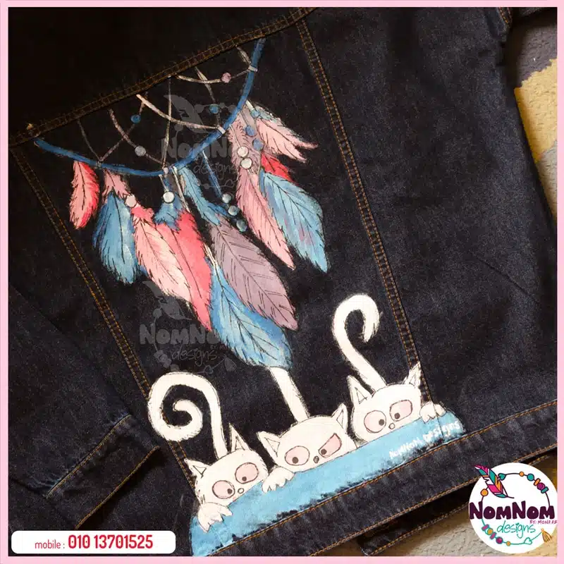 Handpainted Cats' Dreamcatcher theme Oversized Jeans Jacket 1 Handpainted Cats' Dreamcatcher theme Oversized Jeans Jacket