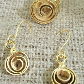 Copper wrapped flower ring and earring set