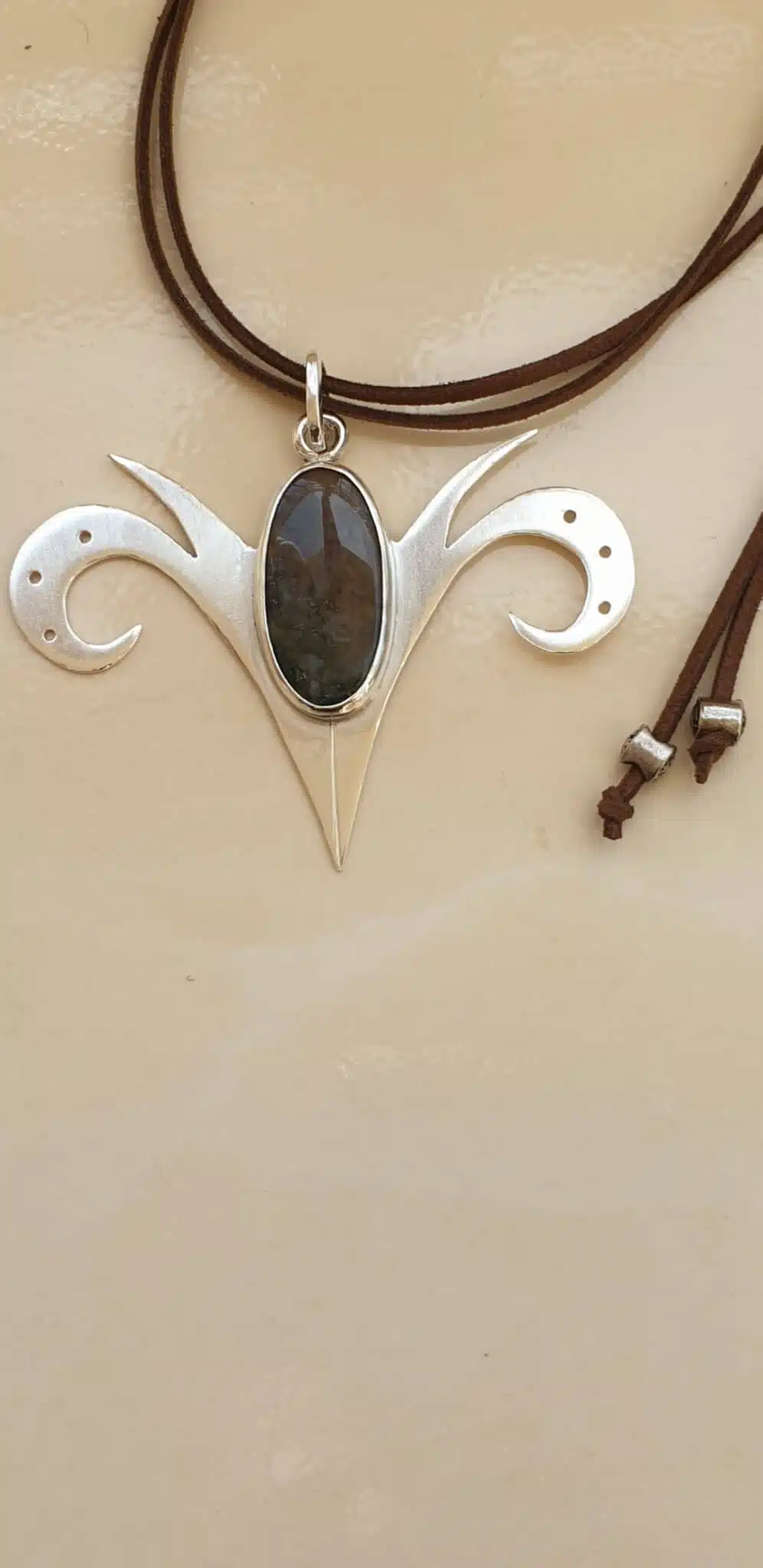 Aries horns with moss agate 1 Aries horns with moss agate