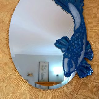 Oval mirror with wooden fish filled with resin