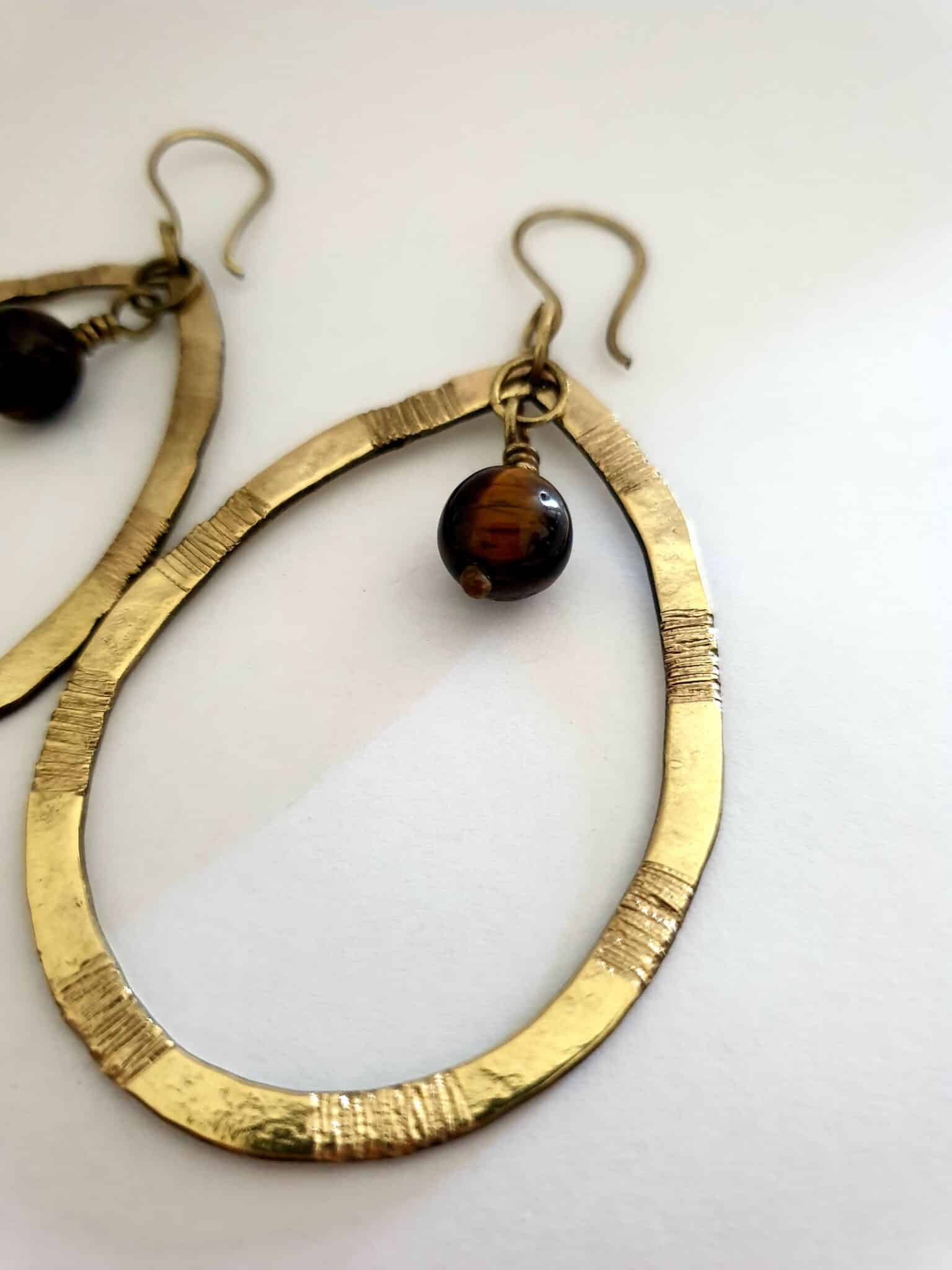 Brass teardrop earring with tiger eye 3 20220727 142857 scaled