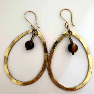 Brass teardrop earring with tiger eye