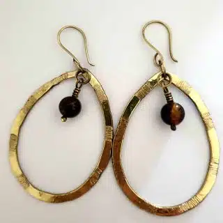 Brass teardrop earring with tiger eye