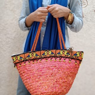 Handmade Straw bag with beads stripe