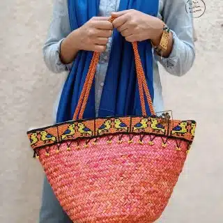 Handmade Straw bag with beads stripe