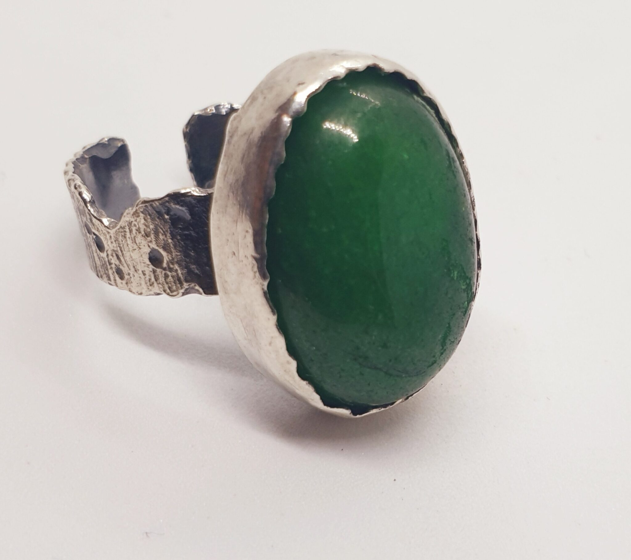 Silver aged and textured ring with green agate 2 20230309 125350 scaled scaled