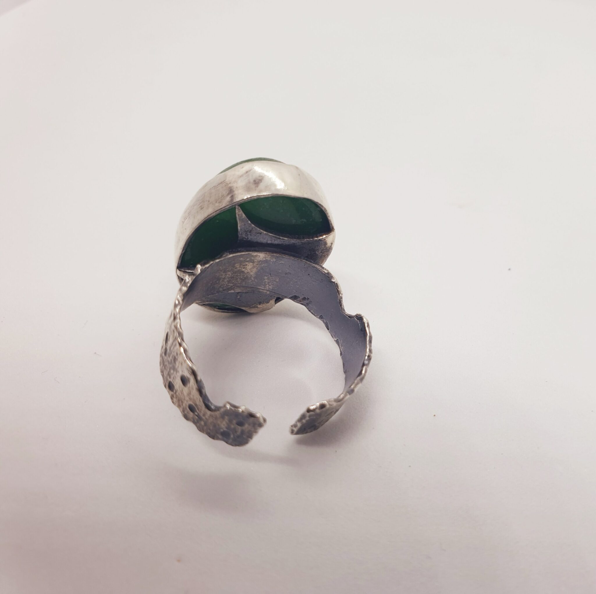 Silver aged and textured ring with green agate 4 20230309 125424 scaled scaled