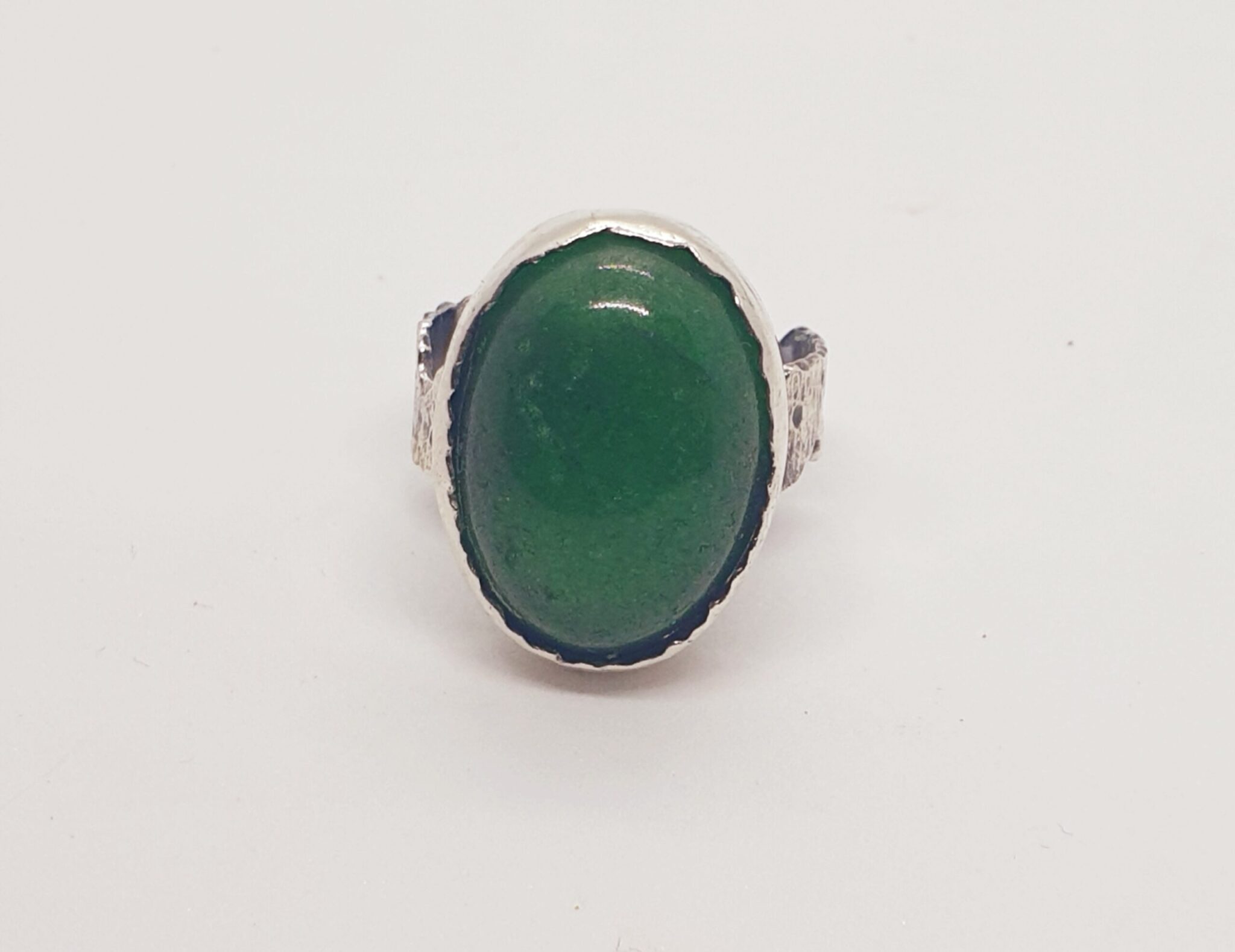 Silver aged and textured ring with green agate 5 20230309 125458 scaled scaled