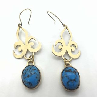 Ornamental brass earring with Mexican turquoise