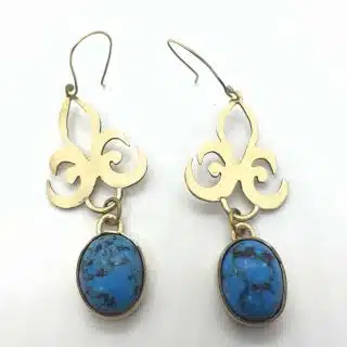 Ornamental brass earring with Mexican turquoise