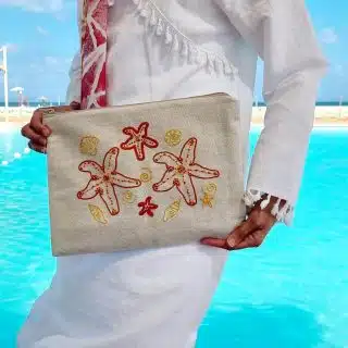 Sea Star Hand-embroidered Linen Clutch