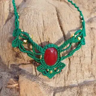 Micromacrame agate and hematite stones necklace