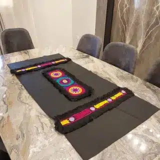 Black leather table runner