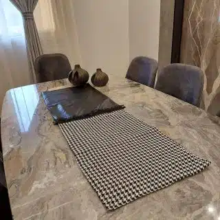 Black and white runner and two cushions