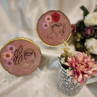 Resin on Wood coasters set (2 pieces) with stands