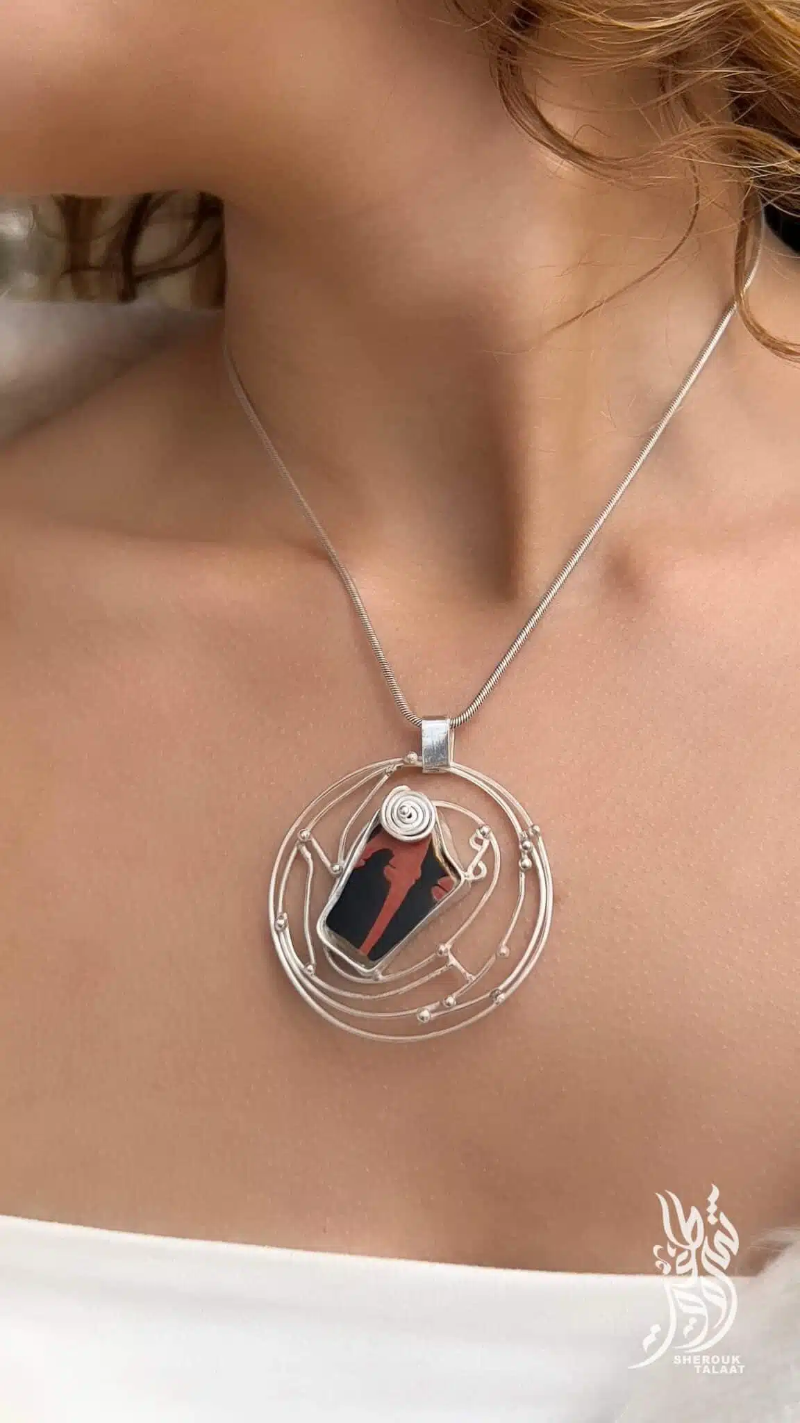 Handmade Sterling Silver- Sea Pottery Necklace (code453) 1 Handmade Sterling Silver- Sea Pottery Necklace (code453)