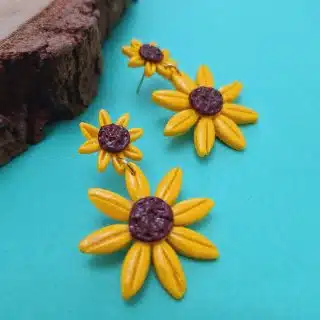 Polymer clay studs earrings "double sunflowers"