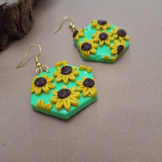 Polymer clay dangling earrings 'sunflower field'