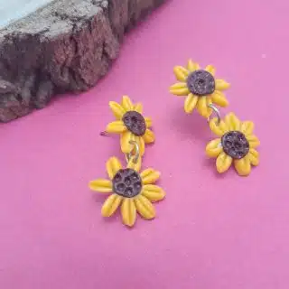 Polymer clay studs earrings "double sunflowers"