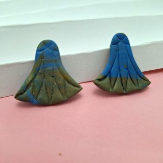polymer clay studs golden and blue lotus