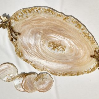 Luxurious Peachy Paige Resin and Brass Tray