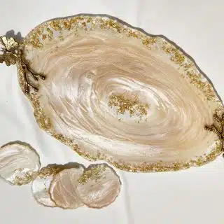 Luxurious Peachy Paige Resin and Brass Tray