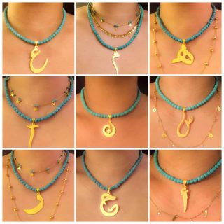 Admirable Arabic calligraphy initials turquoise necklaces
