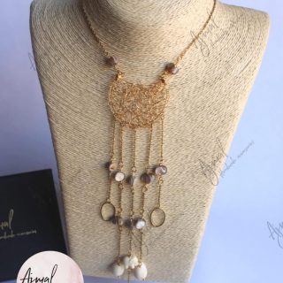 Creative Design 18K Gold-Plated Necklace Chain with Natural Sea-Shells and Natural Ivory