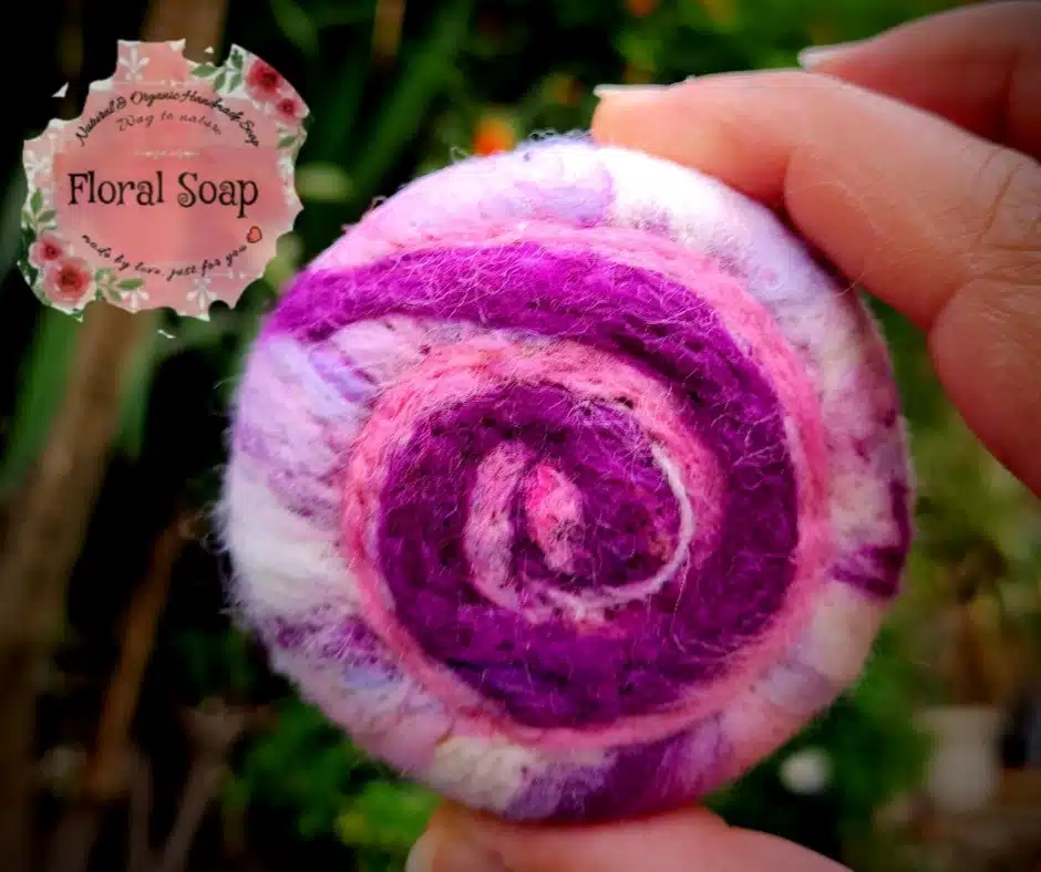 Spiral Free Form Fine Merino Felted Goatmilk scented soap. 4 Free Form Fine Merino Felted Goatmilk scented soap.