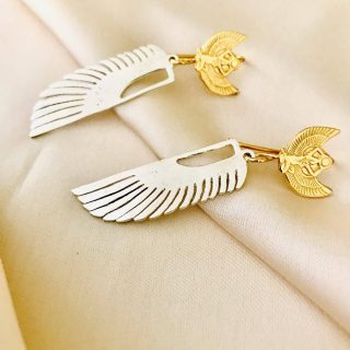 Silver & gold plated isis wings earrings