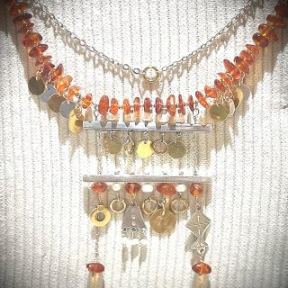 Silver and gold plated units & Amber Beads Necklace