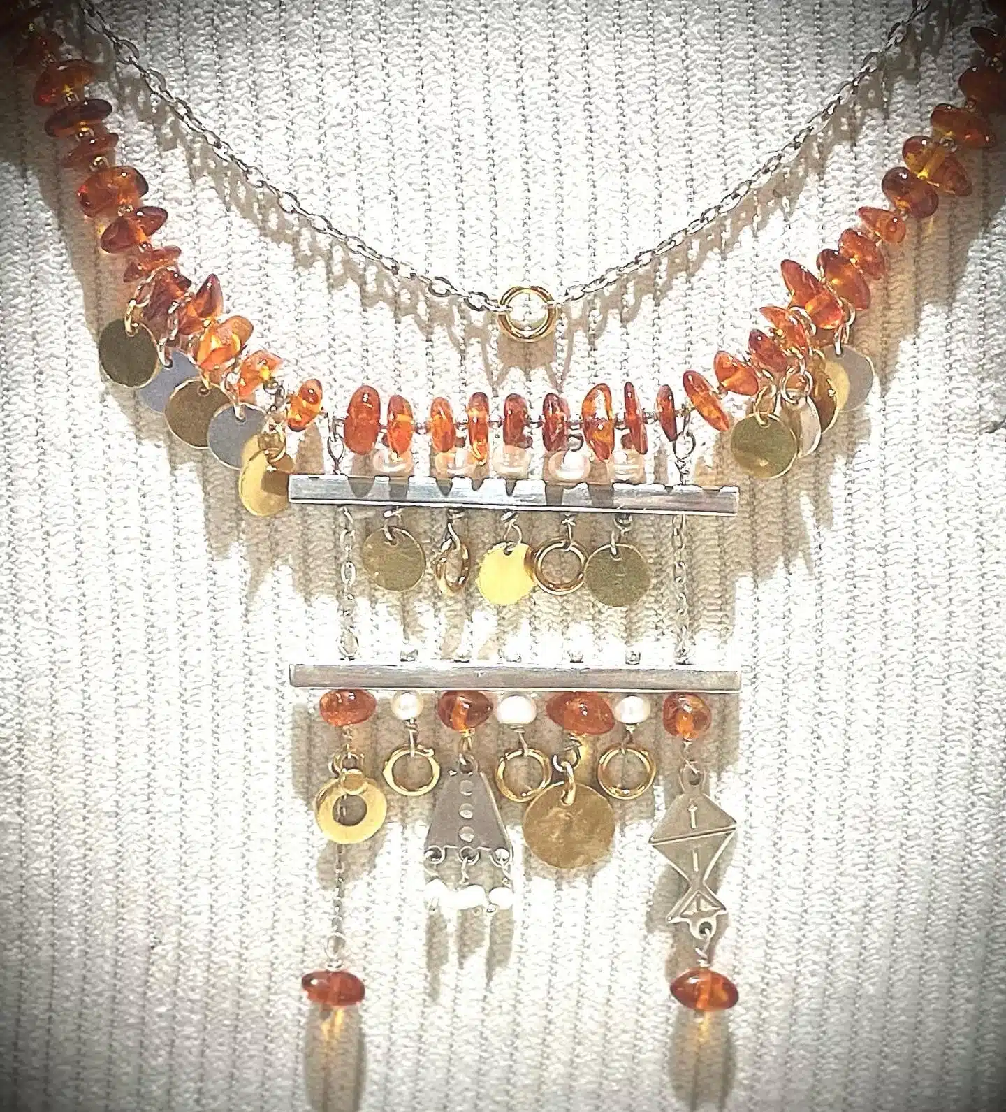 Silver and gold plated units & Amber Beads Necklace 1 Silver and gold plated units & Amber Beads Necklace