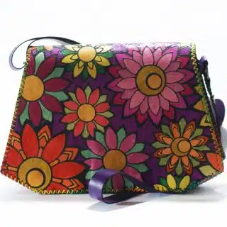 Genuine Leather Messenger Bag, Hand Painted Leather Bag, Cross-Body Leather Bag, Boho Leather Bag, Floral Pattern
