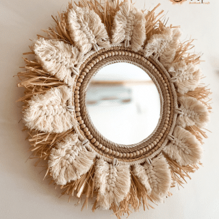 Raffia macrame mirror