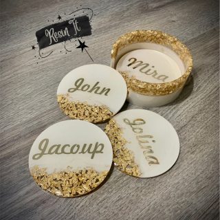 Four resin coasters with holder set
