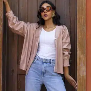 Powder Pink Crop Leather Jacket