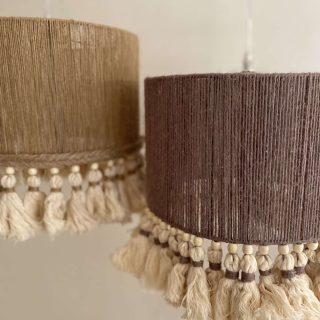 Jute and tasseled macrame chandelier with beads