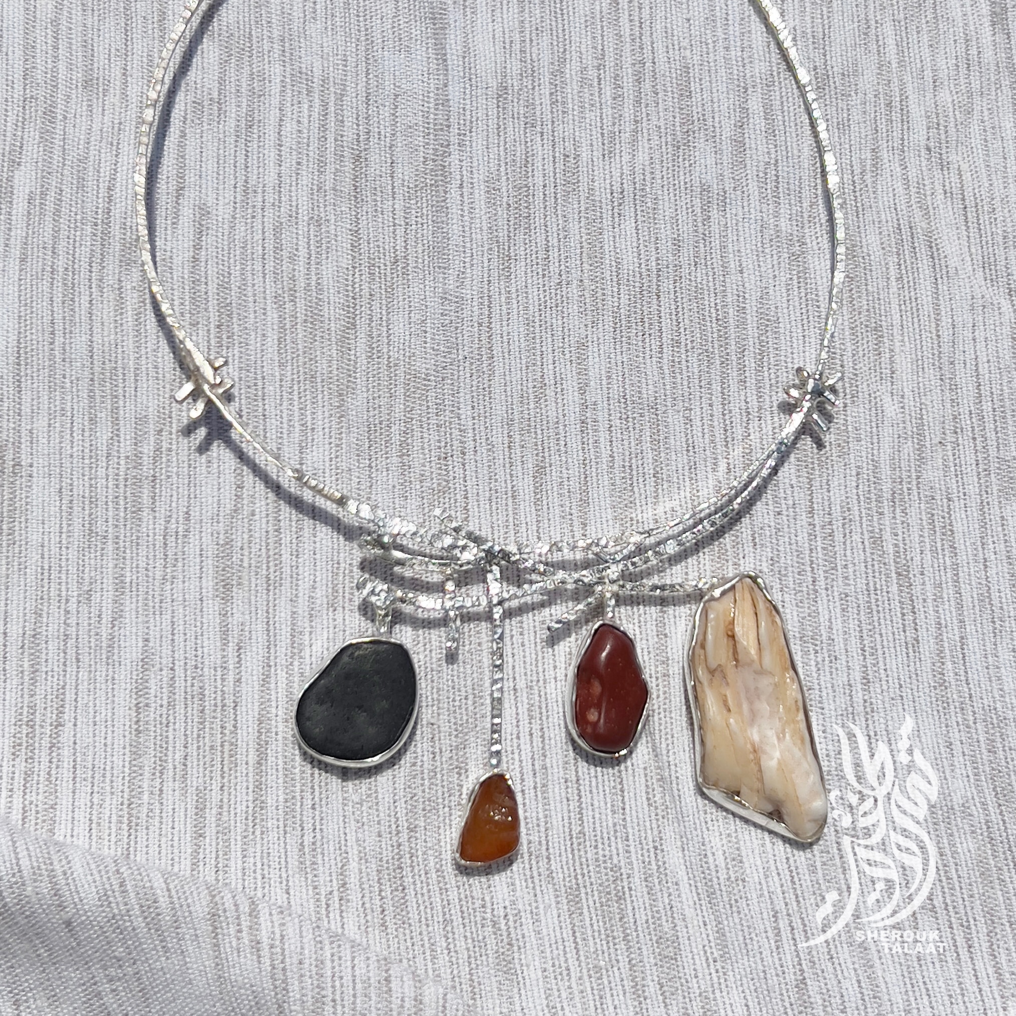 Handmade Sterling Silver Beach and Desert Stone, fossilised stone, Necklace ( code 463) 3 38627E79 F40C 49A2 BB42 14E7BBBE0F00