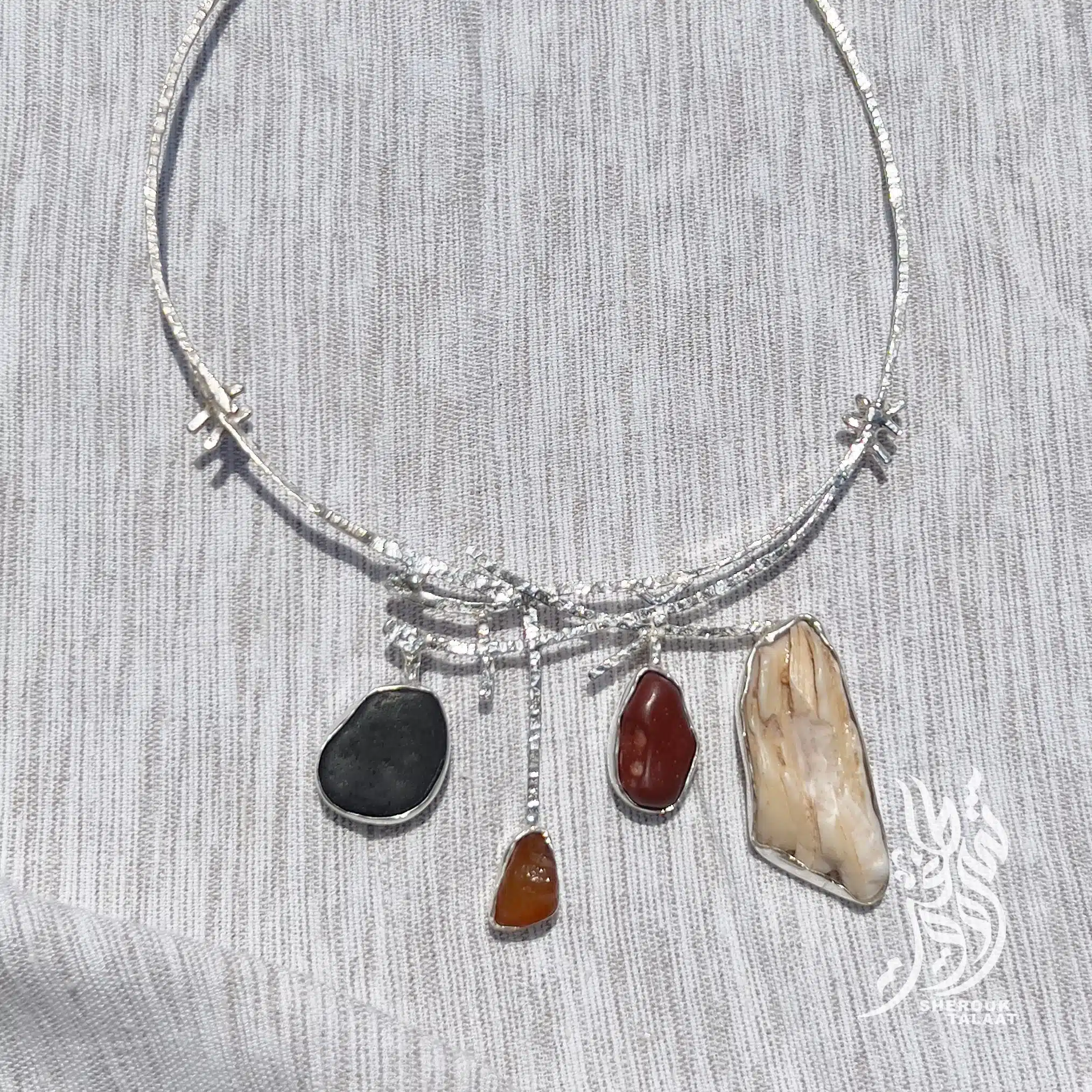 Handmade Sterling Silver Beach and Desert Stone, fossilised stone, Necklace ( code 463) 3 38627E79 F40C 49A2 BB42 14E7BBBE0F00